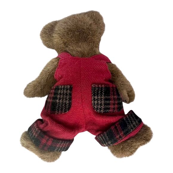 Boyds Bears Best Dressed TEDDY BEAR 10” Joel D Bearsley Red Plaid Overalls VTG - Picture 3 of 7